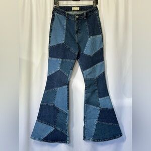 We the Free Patchwork Flare bell bottom Jeans - Blue Denim